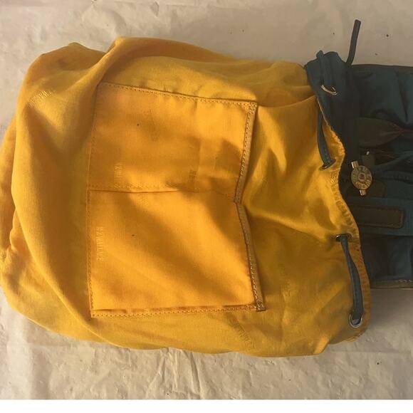 MZ Wallace Teal Nylon Drawstring Backpack Yellow Lining Leather Trim - Picture 11 of 16